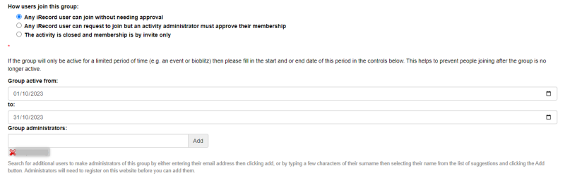 Setting users and dates for your activity