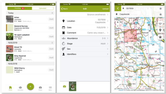 iRecord App screenshots