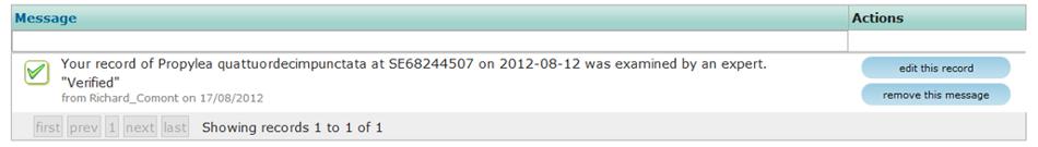 Example message that a record has been verified.