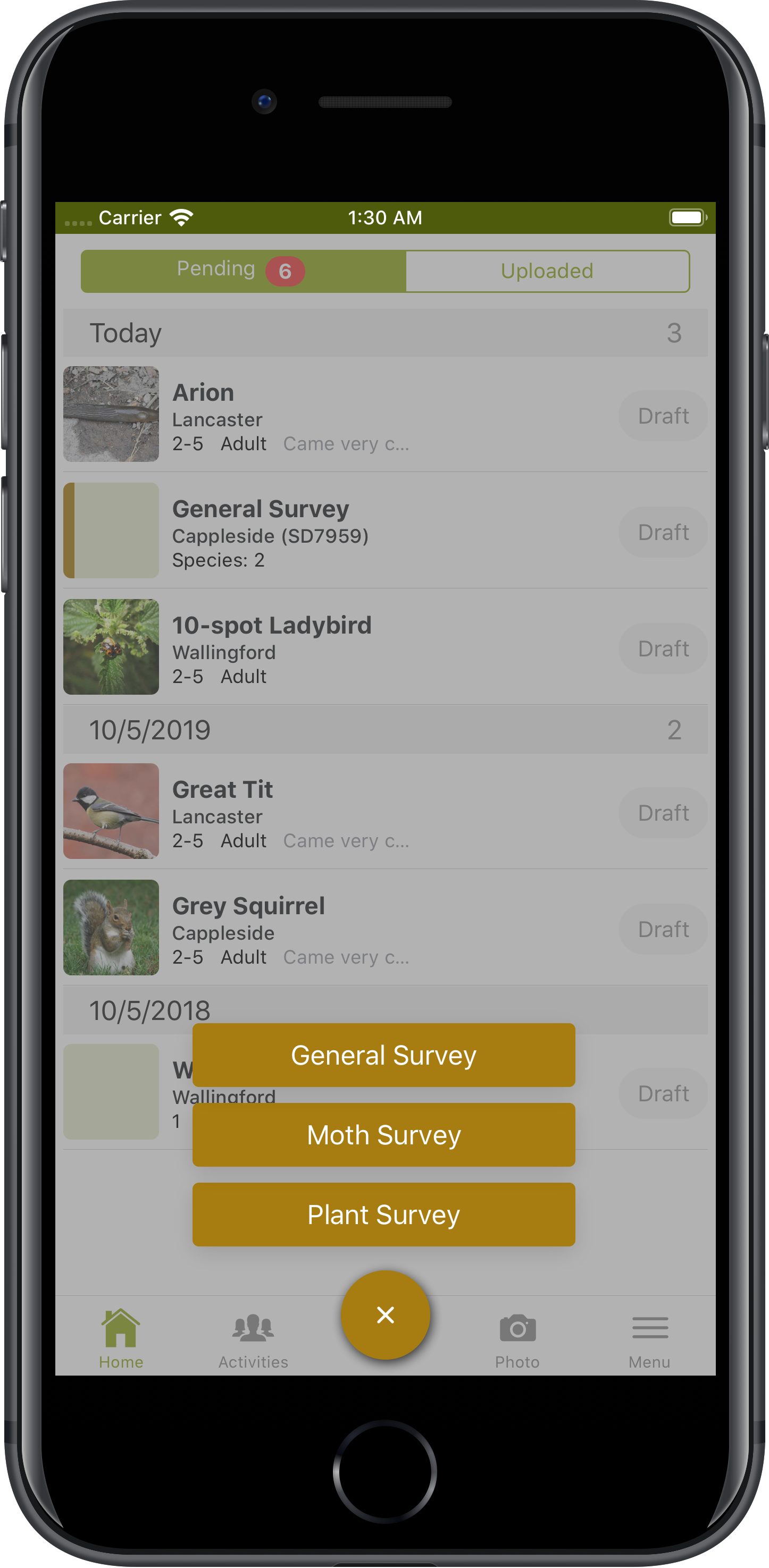 Screenshot of iRecord App
