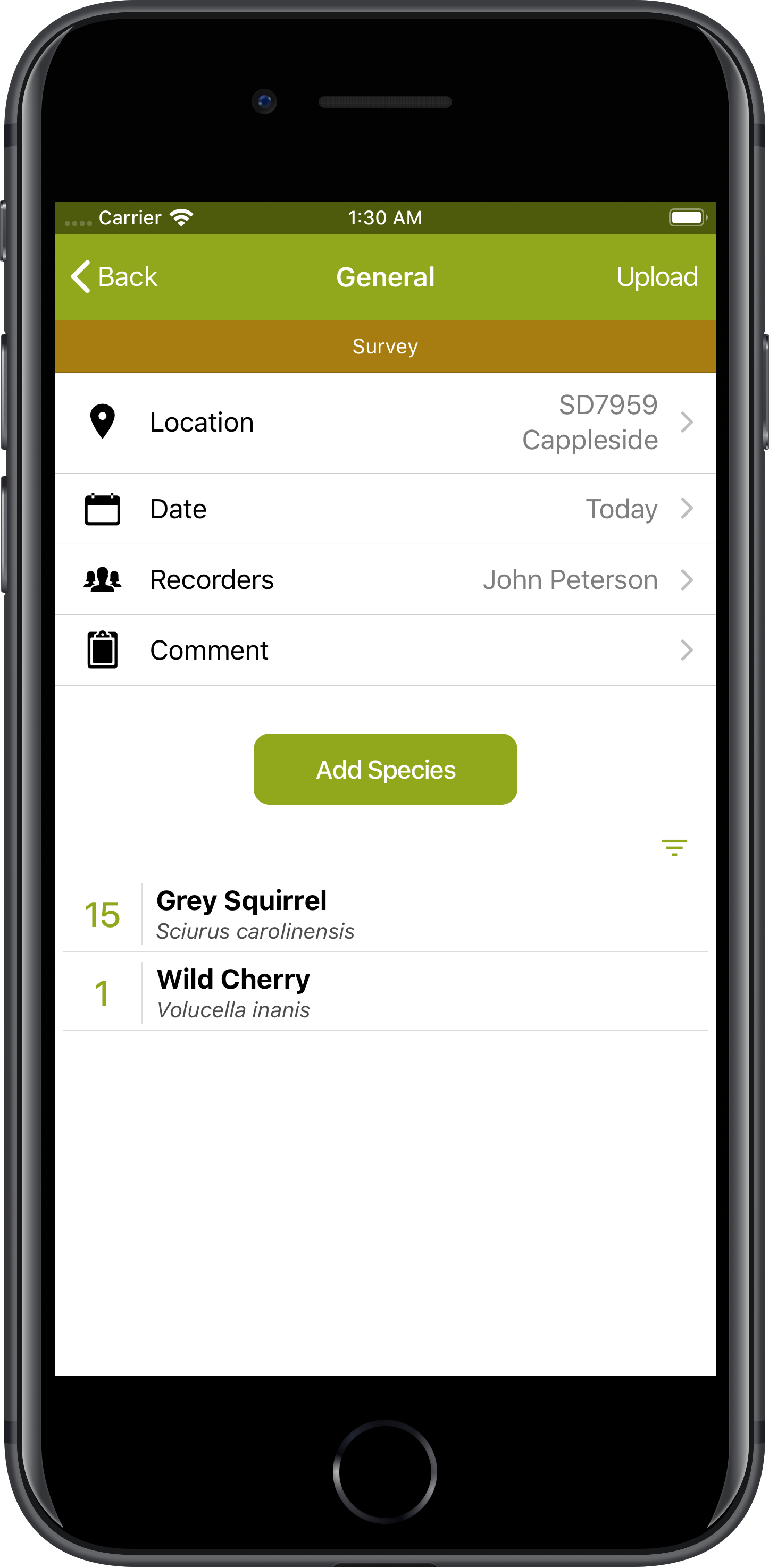 Screenshot of iRecord App